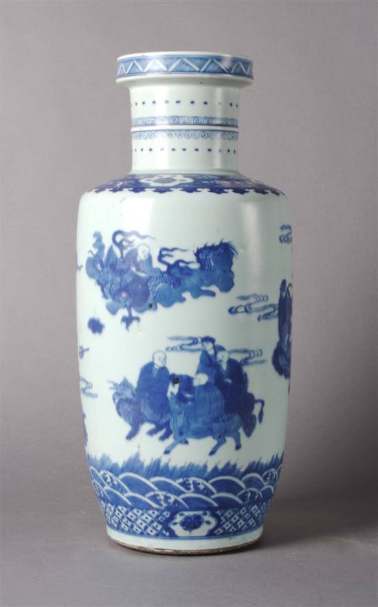 Appraisal: A Blue and White Rouleau Vase Height inches