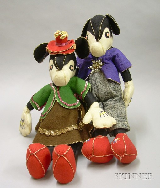 Appraisal: Handcrafted Felt Mickey and Minnie Mouse th century in felt