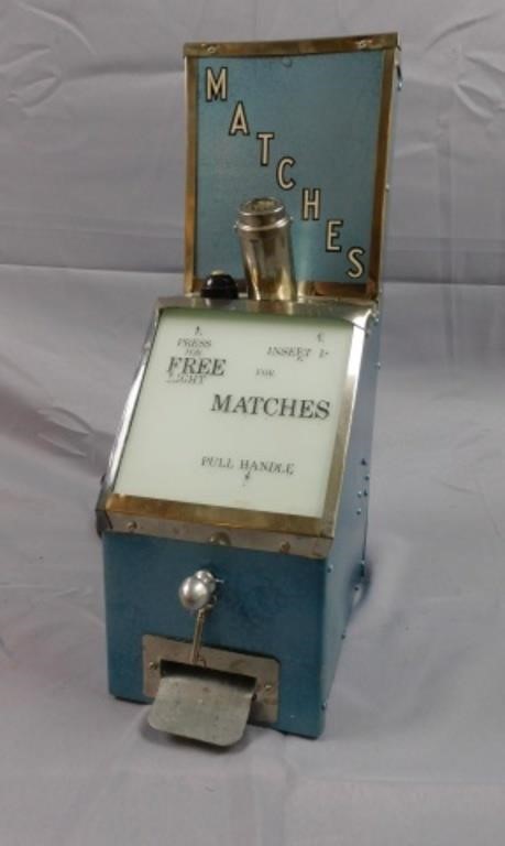 Appraisal: COIN OPERATED MATCHES VENDING MACHINE WITH CIGARlighting device ca early