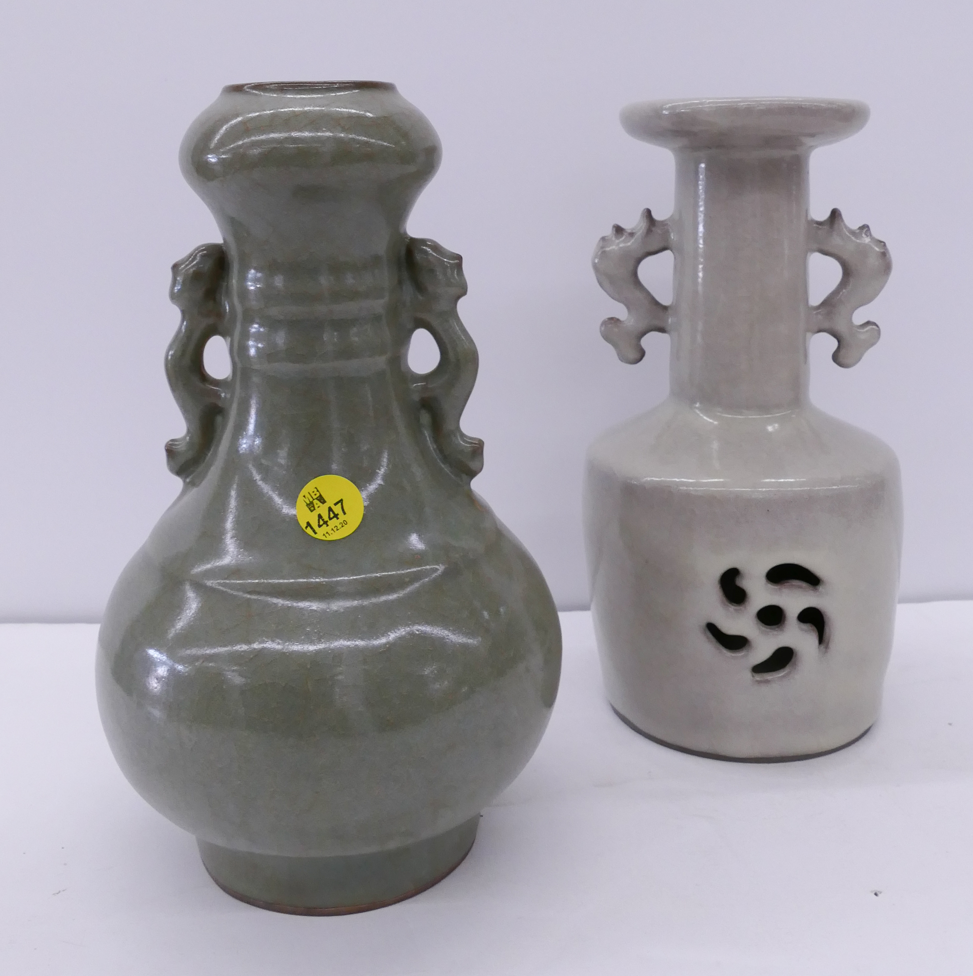 Appraisal: pc Chinese Celadon Handled vases- ''