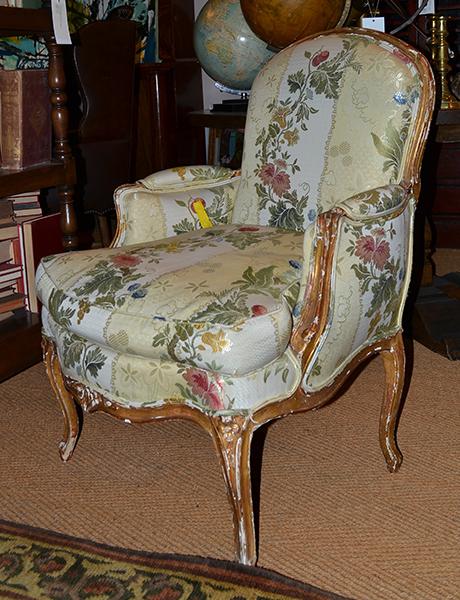 Appraisal: A LOUIS XVI GILTWOOD FRAMED BERGERE upholstered in silk fabric