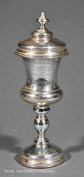 Appraisal: An Antique Continental Silver Ciborium th c the molded cover