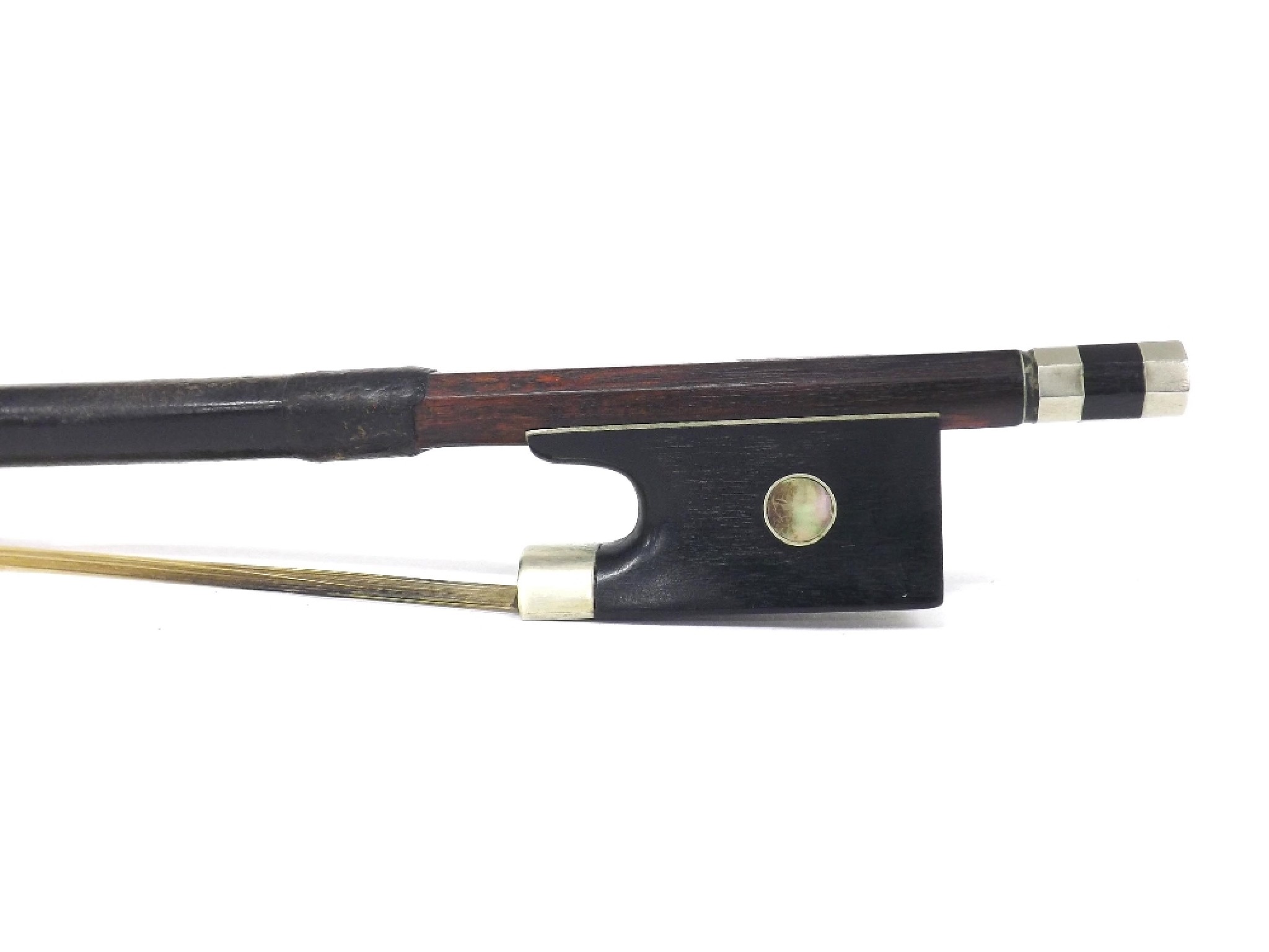 Appraisal: French nickel mounted violin bow by and stamped L Bausch