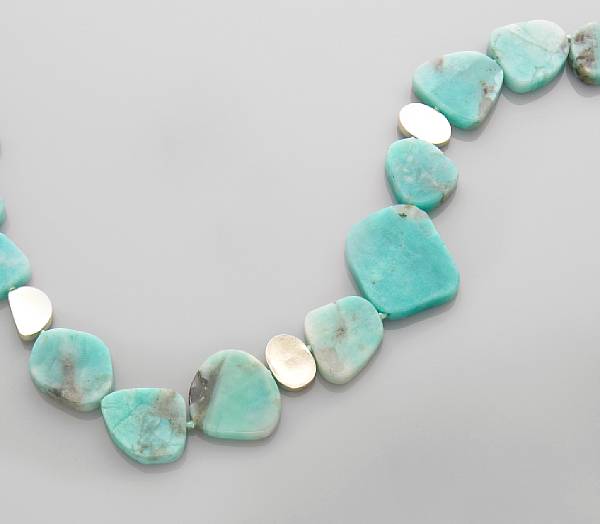 Appraisal: Amazonite Necklace Consisting of fifteen flat polished beads of Brazilian