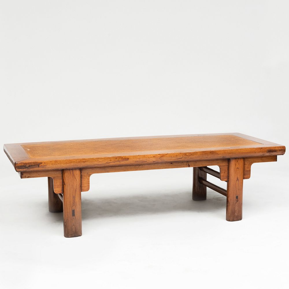 Appraisal: Chinese Hardwood and Woven Reed Low Table x ft in