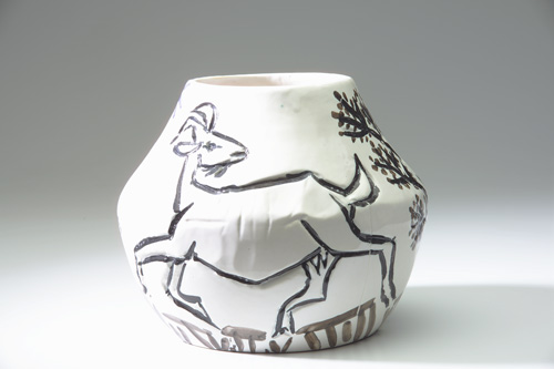 Appraisal: PICASSO MADOURA Vase incised and molded with a pranching goat