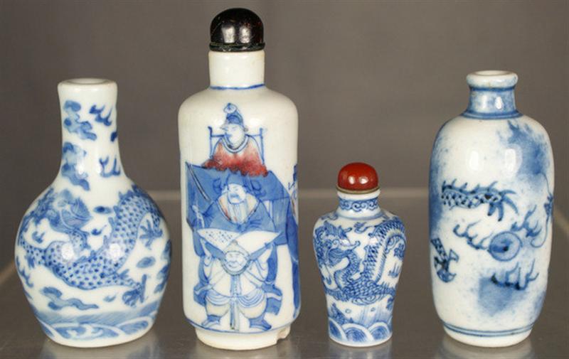 Appraisal: various porcelain snuff bottles with blue underglaze dragon seeking flaming