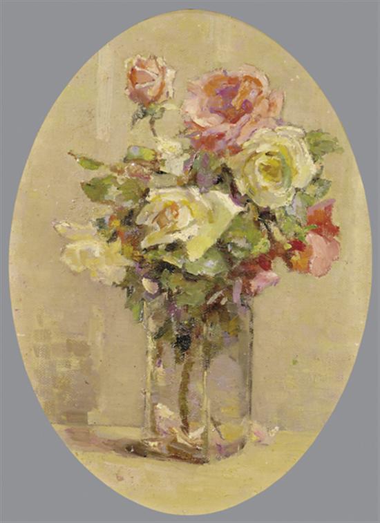 Appraisal: Nora Hartley British early th century ROSES IN VASEoil on