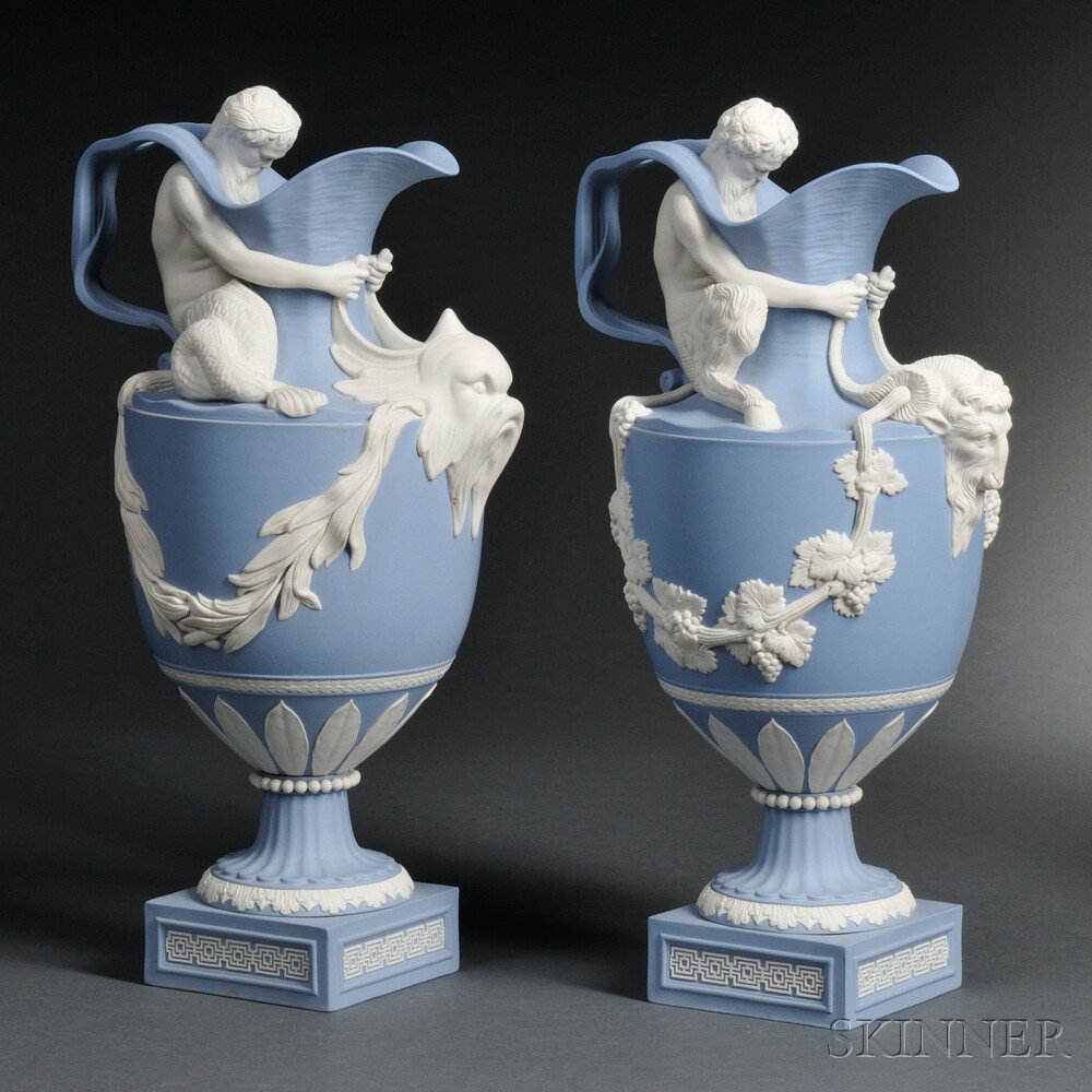 Appraisal: Pair of Modern Wedgwood Solid Light Blue and White Jasper