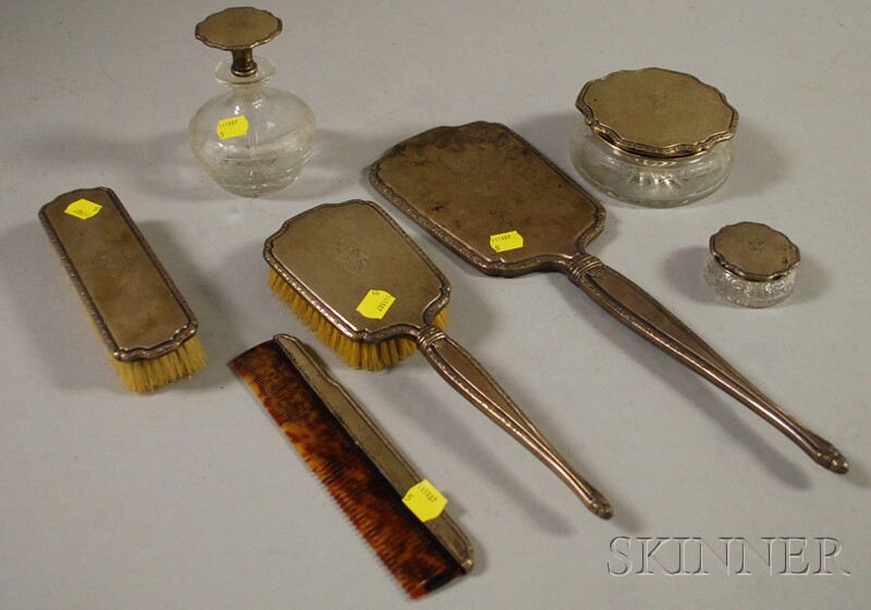 Appraisal: Seven-piece International Sterling Silver-mounted Dresser Set hand mirror hairbrush clothes