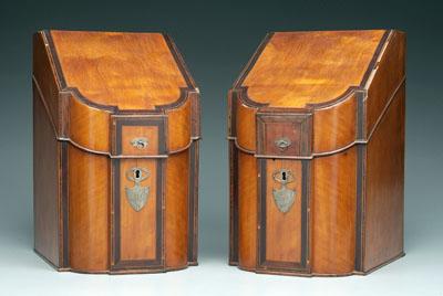 Appraisal: Pair inlaid fruitwood knife boxes light wood string and dark