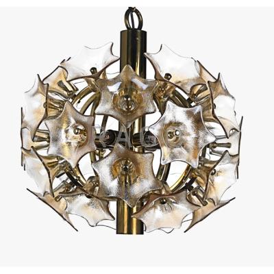 Appraisal: MAZZEGA Chandelier Murano Italy s Brass iridescent glass six sockets