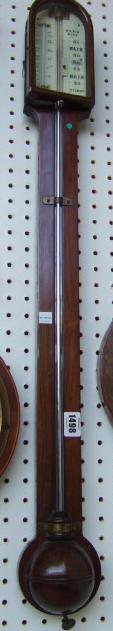 Appraisal: A rosewood veneered stick barometer the ivory plate detailed KILPIN