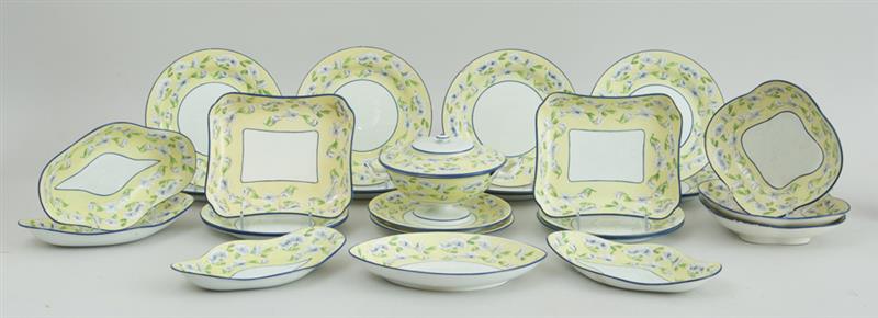 Appraisal: WEDGWOOD PEARLWARE TWENTY-SEVEN-PIECE DESSERT SERVICE White flower design on yellow