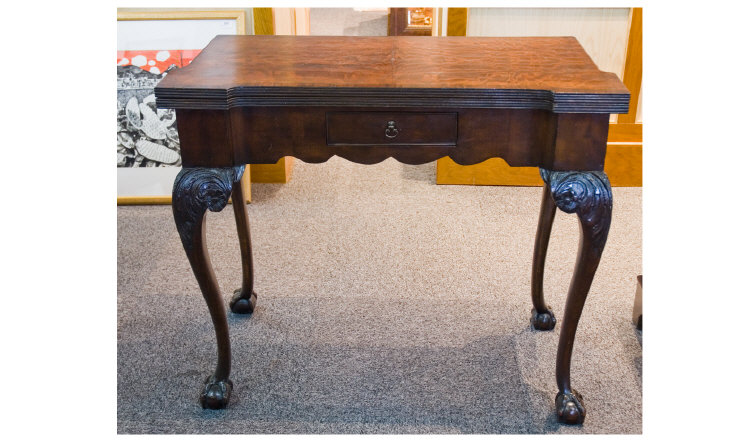 Appraisal: Victorian Mahogany Card Table Fold Over Top Enclosing A Green