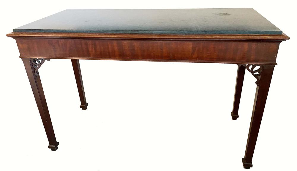 Appraisal: GEORGE III STYLE MARBLE TOP MAHOGANY SIDE TABLEThe Verde Antico