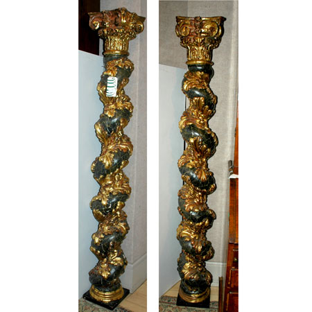 Appraisal: Pair of Italian Rococo Painted and Parcel Gilt Columns Estimate