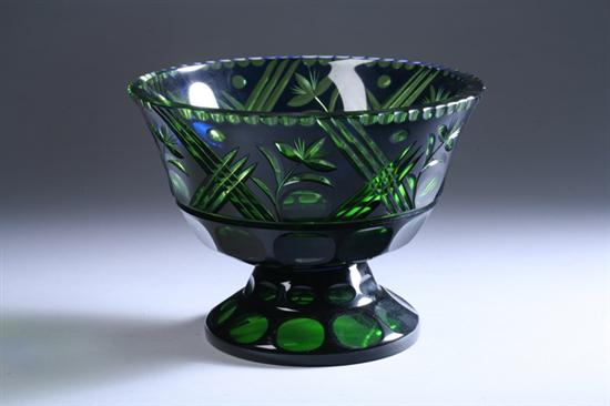 Appraisal: BOHEMIAN COBALT CUT-TO-CHARTREUSE GLASS CENTERBOWL th century - in high