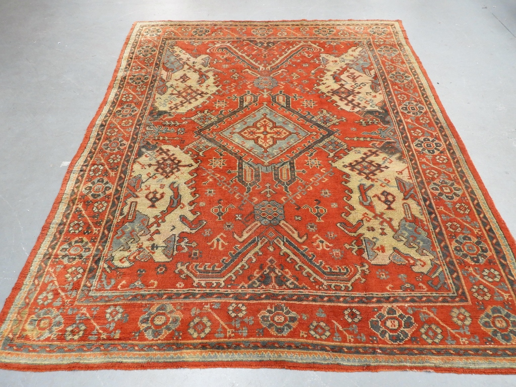 Appraisal: TURKISH MIDDLE EASTERN OUSHAK CARPET RUG Turkey Circa Geometric central