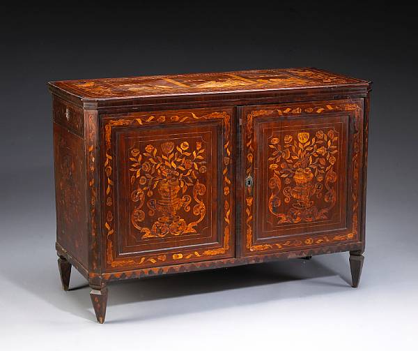 Appraisal: A Dutch Neoclassical walnut mahogany and marquetry side cabinet first