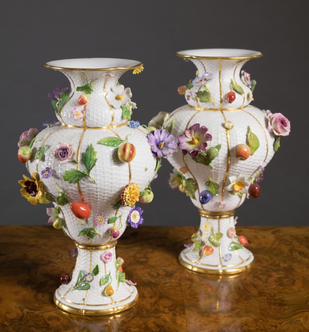 Appraisal: PAIR OF MEISSEN PORCELAIN VASES late th century model of