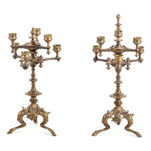 Appraisal: A Pair of Continental Gilt Bronze Six-Light Candelabra Late th