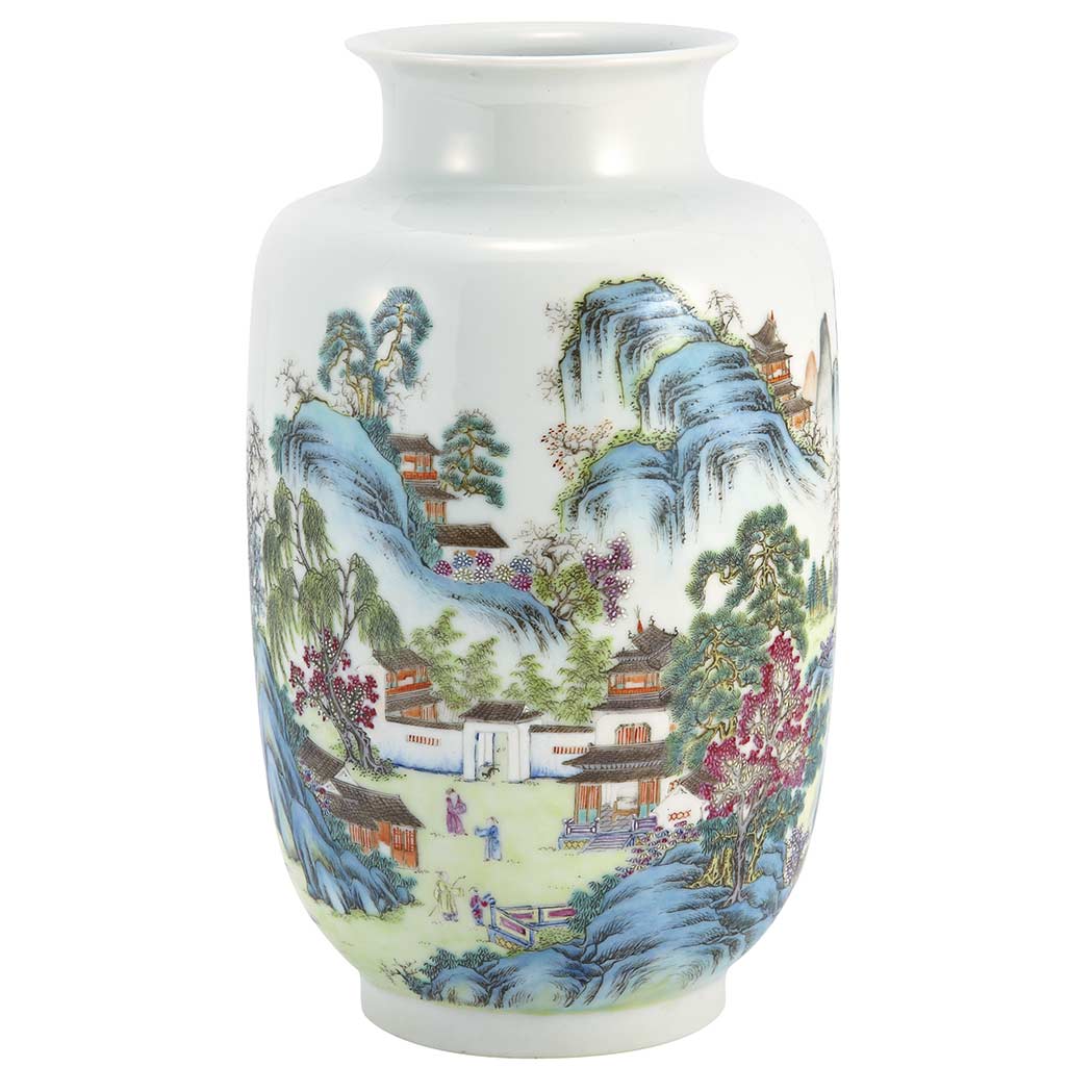 Appraisal: Chinese Famille Rose Enameled Glazed Porcelain Vase th Century Worked