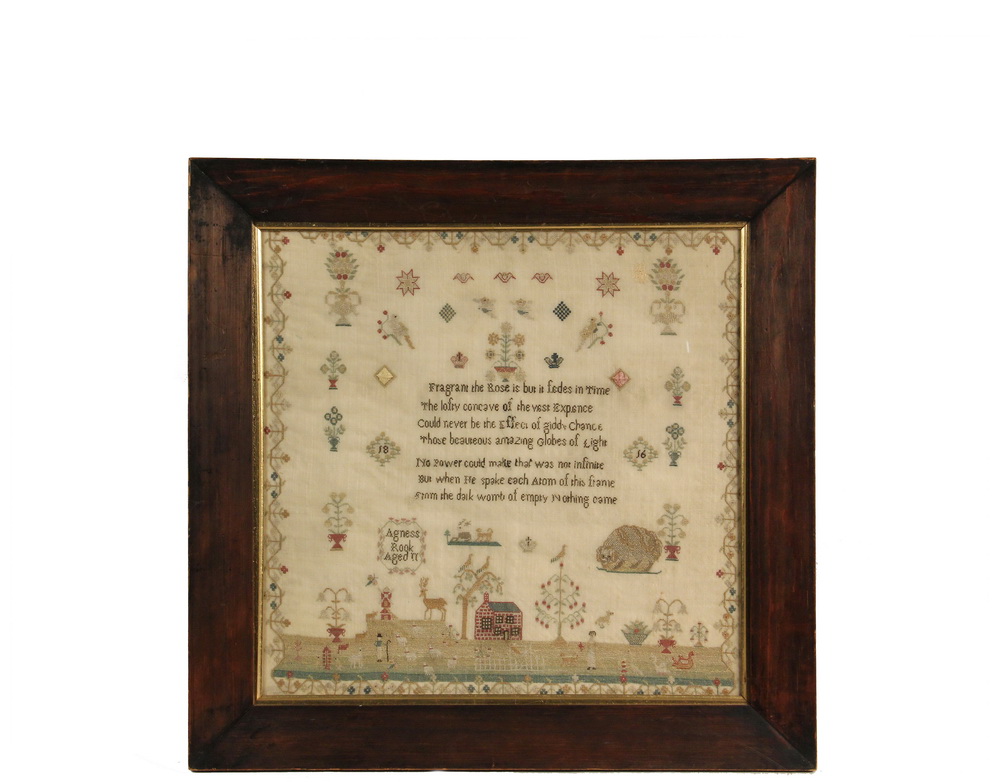 Appraisal: ENGLISH REGENCY SAMPLER - Poem and Landscape Sampler by Agnes