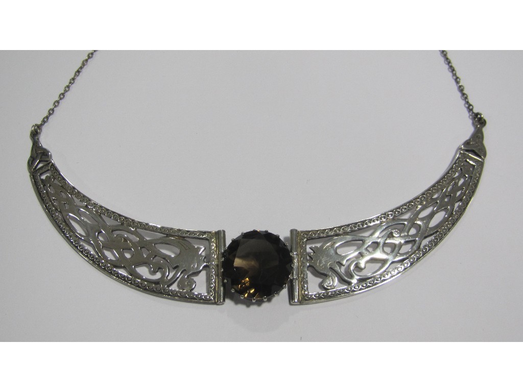 Appraisal: Scottish silver and Cairngorm necklace with large claw set central