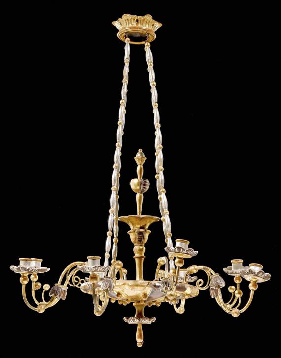 Appraisal: PAINTED CHANDELIER Biedermeier Southern German circa Shaped wood painted gray