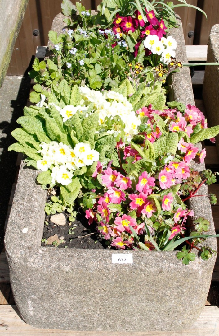 Appraisal: An oblong concrete sink planter of plain outline cm high