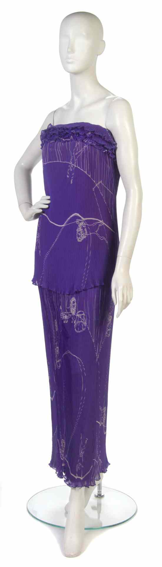 Appraisal: A Hanae Mori Purple Strapless Pleated Silk Dress Labeled Hanae