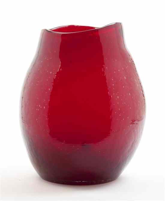 Appraisal: A Red Glass Vase of naturalistic ovoid form Height inches