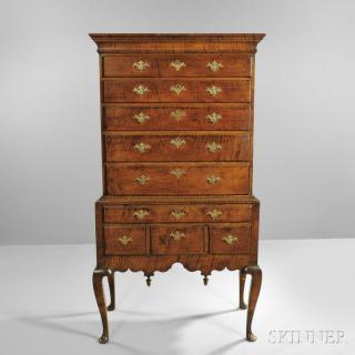 Appraisal: Tiger Maple High Chest of Drawers New England c -