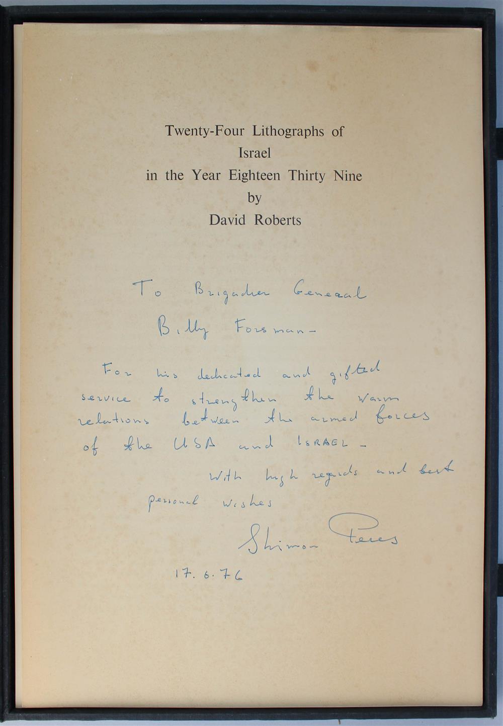 Appraisal: DAVID ROBERTS TWENTY-FOUR LITHOGRAPHS OF ISRAEL INSCRIBED BY SHIMON PERES