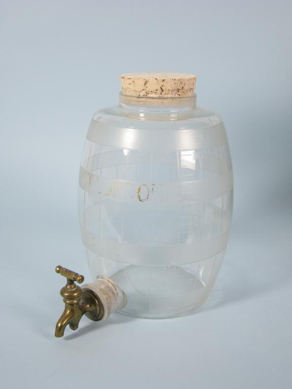 Appraisal: A clear glass Best London Gin Barrel with gilt lettering