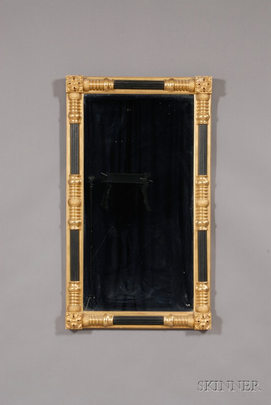 Appraisal: Large Classical Gilt-gesso and Ebonized Carved Mirror possibly New York