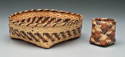 Appraisal: Two Cherokee river cane baskets one with brown and orange