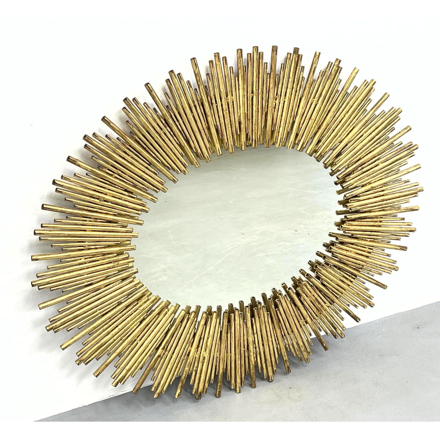 Appraisal: Contemporary Gold Painted Metal Tube Frame Mirror Dimensions H inches