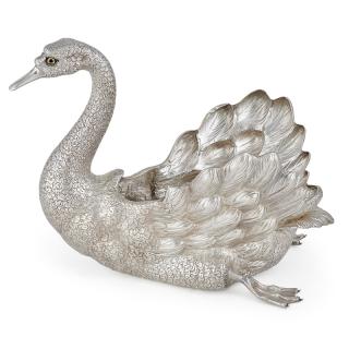 Appraisal: BUCCELLATI STERLING SILVER SWAN CENTERPIECE Hand-chased details and glass eyes