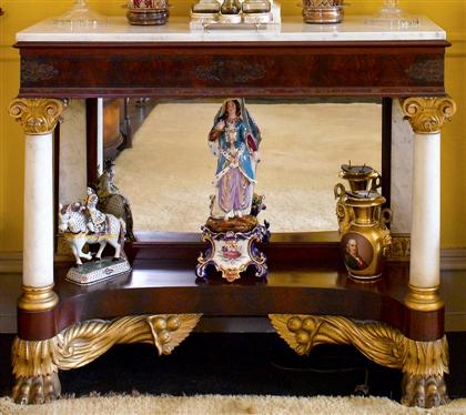 Appraisal: Classical style mahogany and marble pier tablebrand and stencil mark