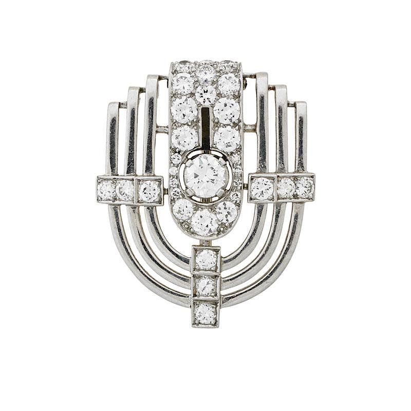 Appraisal: CARTIER INC MACHINE AGE DIAMOND PLATINUM BROOCH The stepped shield