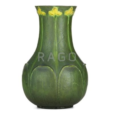 Appraisal: GRUEBY Large bulbous vase with yellow trefoils and rounded leaves