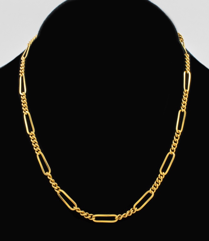 Appraisal: VINTAGE K GOLD FIGARO CHAIN NECKLACE Vintage K gold Figaro