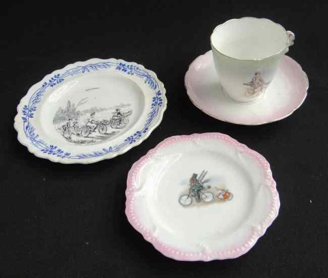 Appraisal: Lot of three pieces of bicycle decorated porcelain