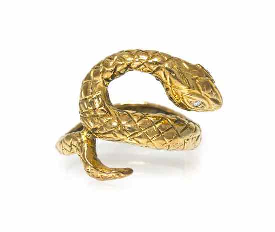 Appraisal: A Karat Yellow Gold and Diamond Serpent Ring in a