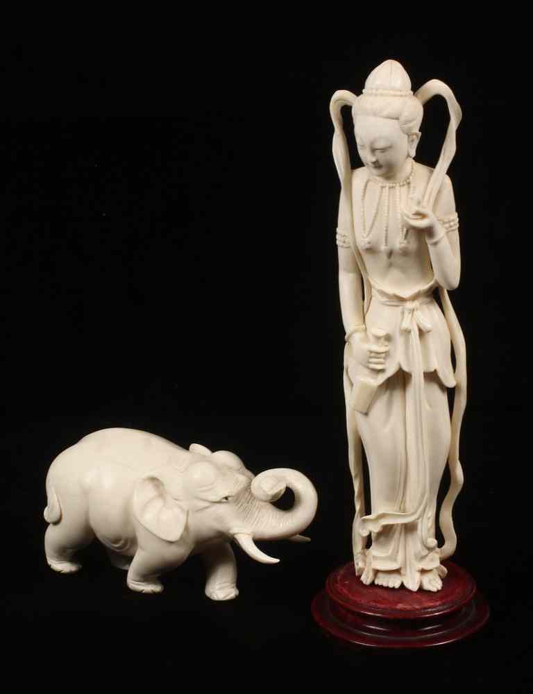 Appraisal: TH C JAPANESE IVORY CARVINGS - Including Standing Quanyin holding