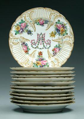 Appraisal: Set hand painted service plates floral decoration with gilt highlights