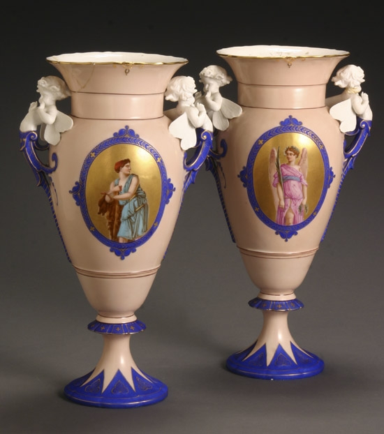 Appraisal: Pair of Paris Porcelain Urns Mid- th Century Each having