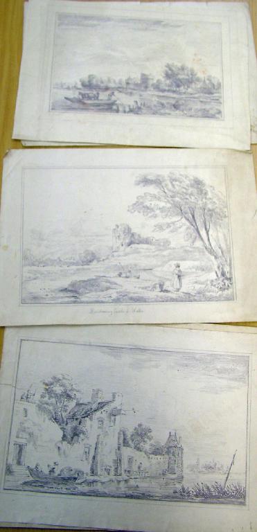 Appraisal: Set of six early th century landscape pencil sketches some